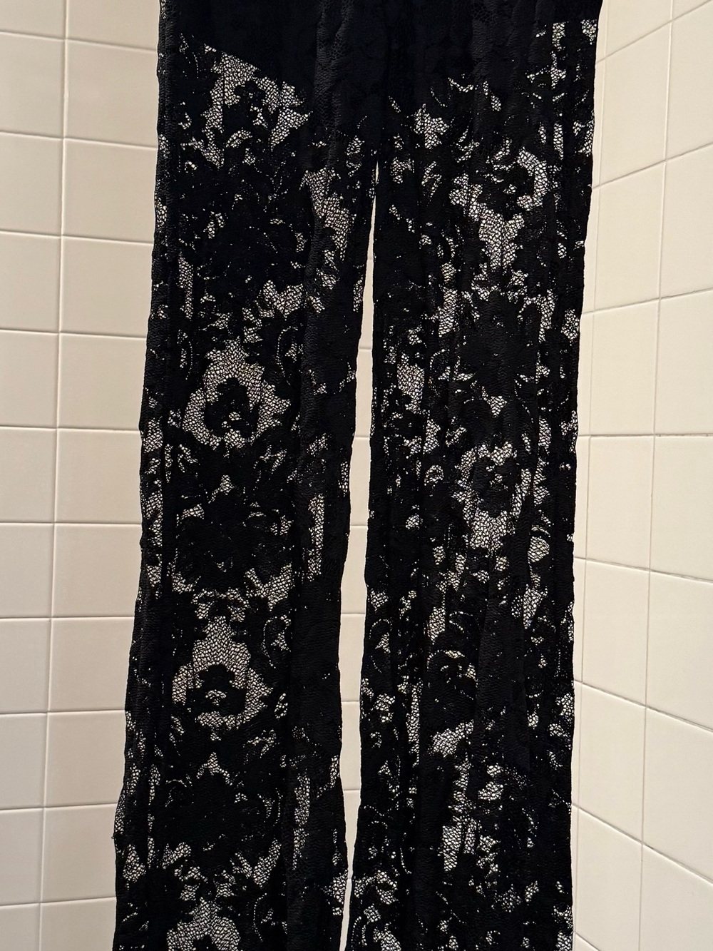 OLVI'S Black Lace Wide-Leg Jumpsuit Pants
